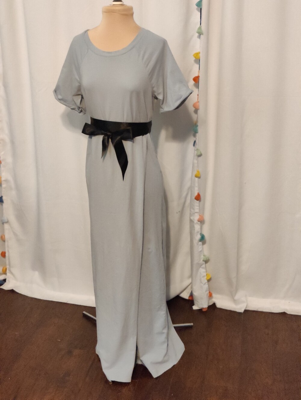 Pomander Place smoky blue gray Maxi Wrap Dress Tuckernuck wardrobe staple Chic S
